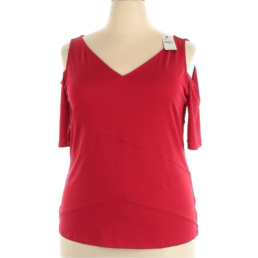 Lane Bryant Woman’s Size 22 24 Red Cold Shoulder Long Sleeve V-Neck Blouse NWT